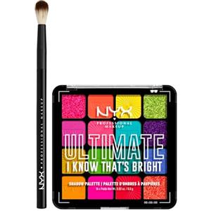 NYX Professional Makeup Palette Ombretti 16 Colori Altamente Pigmentati Ultimate Shadow 04 I Know That'S Bright + Pennello Occhi per Sfumature Pro Brush Blending - Set da 2
