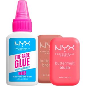NYX Professional Makeup Buttermelt Bronzer Viso in Polvere 03 Deserve Butta 5g + Blush in Polvere 12h 04 U Know Butta 5g + The Face Glue Gripping Primer Base Makeup Waterproof e Trasparente 35ml