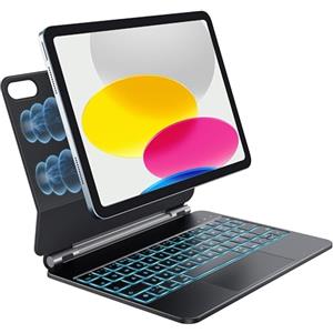 Earto Magic-Style Tastiera per iPad 11 Generazione A16 2025/10 Generazione 2022, Pelle Antimacchia, Retroilluminazione a 7 Colori, Design Magnetico Fluttuante per iPad 10/11 Gen, Nero
