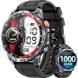 Haulvean Smartwatch Uomo Militare,1000mAh Batteria 100 Giorni,1.75''HD Orologio uomo con Chiamate,Tracker Attività con 100+ Modalità Sportive,IP68 Impermeabile,Torcia,Cardiofrequenzimetro,SpO2 per Android iOS