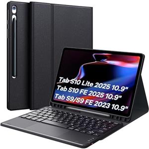 Earto Tastiera Samsung Tab S10 Lite /S10 FE /S9 FE 10.9" /Tab S9 11", Intelligente Touchpad, Supporto per S-Pen, 2 Canali BT, Staccabile Magnetica Tastiera per Samsung Galaxy Tab S9/S9 FE, Nero