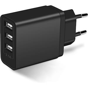 ARCCRA Caricatore USB Multiplo (Nero), Presa USB-A 3-Porte 15.5W, Alimentatore USB 5V 3.1A-2A-1A, Adattatore Caricabatterie Spina Trasformatore Compatibile con iPhone 14 13 12 11 XS XR X 8, Samsung Tablet