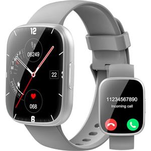 Puqo Smartwatch Uomo Donna, Nuovo 1,95'' Orologio Smartwatch Effettua/Risposta Chiamate, 112 Modalità Sportive Fitness Tracker con Contapassi/Sonno/Cardiofrequenzimetro, IP68 Smart Watch, Grigio