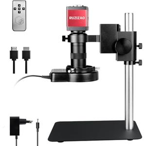 RUZIZAO Microscopio Digitale, 1080P HDMI VGA Microscopio Elettronico con Fotocamera, Obiettivo Zoom 130X e Luce Anulare a LED, Microscopi Profesional con Base Metallo per Monete/Saldatura/Riparazioni
