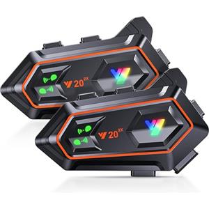 WANNTO Interfono Moto bluetooth coppia 1000M Sistema di Comunicazione con Cancellazione del Rumore wireless 5.0 bluetooth Auricolare Casco Moto Motociclisti (Doppio)
