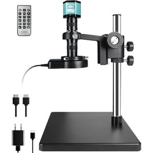 RUZIZAO Microscopio Digitale 4K HDMI Type-C Industriale Microscopio Video con Fotocamera Obiettivo 150X e Luce Anulare a LED, Grande Base Stabile Microscopi per Saldature e Elettronico Riparazioni