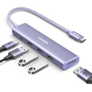 UGREEN Hub USB C HDMI 4K 5 En 1 Adattatore Type C 5Gbps Compatibile con MacBook Pro Air M2 M1, iPad, iPhone 16 Plus Max, Galaxy S24 Ultra, Surface (Viola)