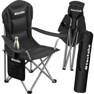 TecTake® Sedia da Campeggio Imbottita, Pieghevole, Portabicchieri, Tessuto Oxford 600D Idrorepellente, Struttura in Acciaio, Piedini Antiscivolo e Antigraffio, Tasca Laterale, Borsa per il Trasporto