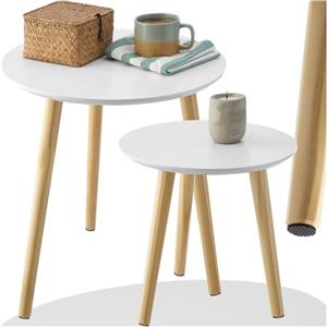 TecTake® Set di 2 Tavolini Salotto, Design Scandinavo, MDF e Gambe in Legno Massiccio, Antiscivolo, Facili da Pulire, Montaggio Rapido, Tavolini Comodini Moderni, Tavoli Rotondi