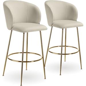 tectake® Set da 2 Sgabelli, Sgabello da Bar alto con Schienale Imbottito in Velluto con poggiapiedi, Gambe in Acciaio Zincato, Piedini Antiscivolo, Per Cucina, Bar, Sgabello da Bistrot - Crema/Oro