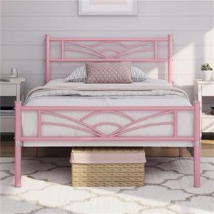 Yaheetech Struttura Letto Singolo in Ferro con Spazio Aggiuntivo Testiera a Forma di Nuvole Camera da Letto Ospiti Soggiorno Rosa 90 x 190 cm