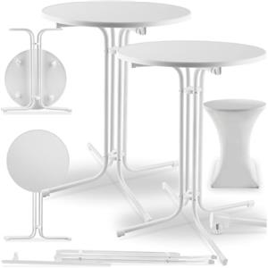 TecTake® Set da 2 Tavolo Alto Pieghevole da Ristorante, Copertura 90 x 110 cm, Tavolo Bistrot, Tondo Pieghevole, Piano MDF Removibile, Telaio in Acciaio, Piedi in Plastica, Tavoli da Bar - Bianco