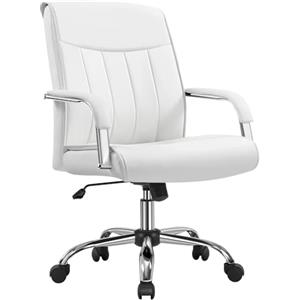 Yaheetech Sedia/Poltrona da Ufficio Scrivania Bianca in Finta Pelle Ergonomica Reclinabile a Rotelle Girevole Altezza Regolabile Portata 136 kg