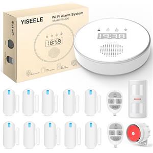 YISEELE Antifurto casa con 15 pezzi, Allarme casa senza fili, 2.4G/5G Allarme casa con 1 PIR Sensore, 10 Sensori Per Porte E Finestre E 1 Sirena E 2 Telecomandi, Tramite App, Compatibile con Alexa