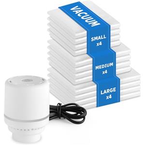 Flintronic Sacchetti Sottovuoto Vestiti con Pompa Elettrica, Confezione 12 Sacchetti Sigillanti, con Doppia Cerniera per Vestiti, Trapunte, Coperte(40×60cm*4, 50×70cm*4, 60×80cm*4)