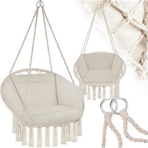 tectake® Poltrona Sospesa, Interno & Esterno, Diametro Seduta 60 cm, Robusta, Grande e Morbidissimo Cuscino, Sedia a Dondolo, Sedia Sospesa da Interno e Terrazzo - Beige