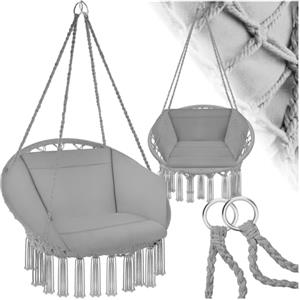 tectake® Poltrona Sospesa, Interno & Esterno, Diametro Seduta 60 cm, Robusta, Grande e Morbidissimo Cuscino, Sedia a Dondolo, Sedia Sospesa da Interno e Terrazzo - Grigio