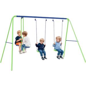 Outsunny Set Altalene da Giardino per 4 Bambini, 1 Altalena Doppia e 2 Altalene Singole, Capacità di peso 45kg (Altalena) 180kg (Totale), 280x140x178cm