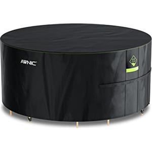 AWNIC Copertura Tavolo Esterno Impermeabile, Resistente ai Raggi UV Resistente allo Strappo Copertura per Mobili da Giardino, 420D Poliestere Telo Copri Tavolo Esterno Ø215x71cm