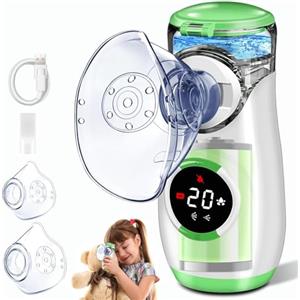 BIAOQINBO Aerosol Portatile Silenzioso con Digitaler Anzeige, Macchina Aerosol per Adulti Bambini con Boccaglio e Maschera, per Malattie delle Vie Respiratorie Superiori e Inferiori (Verde)