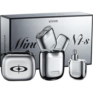 yoose MINI Rasoio Elettrico + Tagliapeli Naso - Corpo in Lega Monoblocco, Motore Ultra-Silenzioso, IPX7 Impermeabile - Compatto e Portatile - Ideale come Regalo Uomo (Argento)