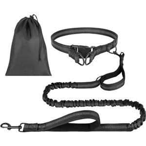 OFFCUP Guinzaglio Cani Mani Libere, Guinzaglio Da Jogging, Prolunga Elastica Con Borsa Portaoggetti per Addestramento, Camminata, Jogging E Corsa Con Cani (Nero, Per 1 Cane)