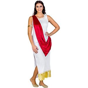 dressforfun Costume da donna - Dea dell'Olimpo Afrodite | Abito lungo con drappo applicato rosso in simil velluto | Bracciale dorato con paillettes (S | no. 300318)