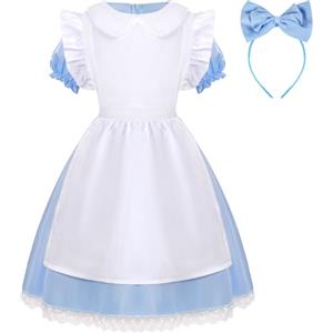 Aomig Vestito Alice Bambina, Costume Alice nel Paese delle Meraviglie, Vestito Principessa Bambina Wonderland Cosplay Party Halloween Costume Fantasia
