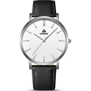 LN LENQIN Orologio Uomo Orologio Analogico Al Quarzo 30M Impermeabile Orolog Da Polso Da Uomo Moda Business Di Design Cinturino in Pelle (Nero Argento Bianco)