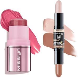 Misslyn Set Multi-Stick Viso, Occhi e Labbra - Stick 3 in 1 Blush, Rossetto e Ombretto con Burro di Karité - 2 in 1 Contouring Illuminante Viso - Facile da Applicare Texture Cremosa, Effetto Naturale