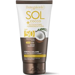 Bottega Verde - SOL Cocco + Attivatore di abbronzatura, Crema solare, intensifica l'abbronzatura, 150 ml, con latte di Cocco e Lumipod™, water resistant, protezione alta SPF50