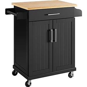 Yaheetech Carrello da Cucina con Ruote e Cassetto Credenza Portaoggetti di Servizio Multiuso Salvaspazio a 2 Ante Nero Porta Microonde 60 x 40 x 88,5 cm