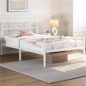 Yaheetech Struttura Letto Singolo in Metallo con Testiera a Forma di X Telaio con Rete a Doghe per Camera Dormitorio 90 x 200 cm Bianco