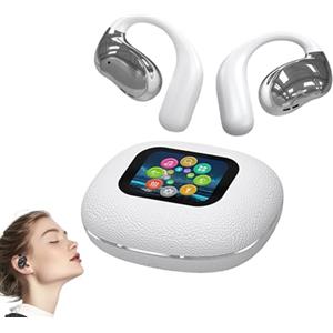Generic Smart Sport Clip-On Bluetooth Earbuds with Digital Screen, YJ33 AI Translator Wireless Headphones, Ear Hook Style, Noise Cancelling Bone Conduction Open-Ear Earbuds (White,Con display)