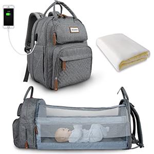 SNDMOR Zaino per Fasciatoio, Borsa per Bebè Unisex Grande con Fasciatoio, Grande Capacità, Impermeabile alla Moda (Grigio Chiaro)