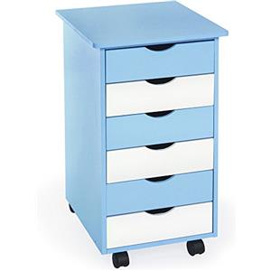 tectake® cassettiera ufficio con ruote - 65 x 36 x 40 cm - mobiletto salvaspazio con 6 cassetti, organizer cancelleria, cassetti scrivania ufficio, cassettiera per scrivania - Blu