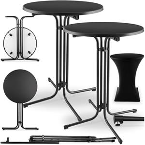 TecTake® Set da 2 Tavolo Alto Pieghevole da Ristorante, Copertura 90 x 110 cm, Tavolo Bistrot, Tondo Pieghevole, Piano MDF Removibile, Telaio in Acciaio, Piedi in Plastica, Tavoli da Bar - Nero