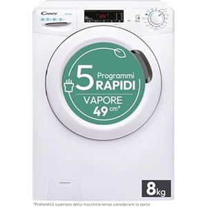 Candy Smart Lavatrice 8kg, carica frontale, Classe B, 1200 giri, 16 Programmi, Cicli Rapidi, Partenza Ritardata, Connessa NFC, Trattamento a Vapore, 85 x 60 x 53 cm, Bianco - CSS128TW4-11