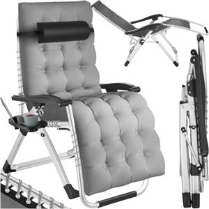 TecTake® Sdraio da Giardino, Sdraio Lettino Prendisole Richiudibile, Sdraio Mare con Cuscino Poggiatesta, Tessuto Traspirante, Schienale con Regolazione Continua, Ripiano Portaoggetti - Grigio Chiaro