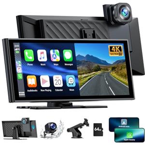 Lamto Autoradio Portatile con A-pple Carplay Android Auto con Dash Cam Anteriore Posteriore 4K+1080P, Wireless Autoradio 9,26 Pollici Touchscreen, Car Audio Radio con Mirror Link/Bluetooth 5.0/FM/AUX/64G TF