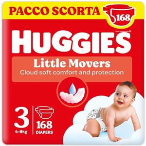 Huggies Little Movers Pannolini Taglia 3 (4-9 Kg), Ultra assorbente, Protezione completa, 168 Pz