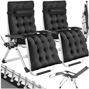TecTake® Set di 2 Sdraio da Giardino, Sdraio Lettino Prendisole Richiudibile, Sdraio Mare, Cuscino Poggiatesta, Tessuto Traspirante, Schienale Regolazione Continua, Ripiano Portaoggetti - Nero