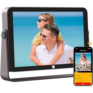 KODAK Cornice Digitale Foto, Cornice Digitale WiFi da 10 pollici, Batteria Integrata e Memoria da 64 GB, Touchscreen IPS HD, Calendario, Condivisione di Immagini, Musica e Video via App, E-mail o USB
