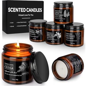 WebPlatz Candele Profumate, 6 × 3.5oz Candela Profumata, Cera di Soia Naturale Che Dura 180 Ore, Candele Profumate Piccole Perfette per Aromaterapia, Yoga, Bagno e Momenti di Relax