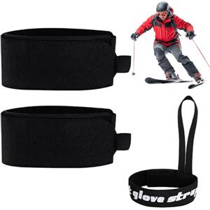 Mikiuly Fascette da Sci Regolabili, Cinghie con Cuscinetti Protettivi, Snowboard, per Il Trasporto di Bastoncini, con Cinghie per Guanti, Accessori da Sci, Nero
