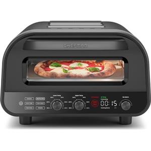CHEFMAN Forno per pizza elettrico per interni ed esterni, forno per pizza portatile da 30 cm per napoletani, newyorkesi, corteccia fine e padella, pietra per pizza e disco pelapatate, colore nero