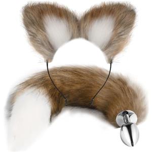 Qcpuuu Analplug Coda di Volpe, Plug Anale con Coda di Volpe & Orecchie da Gatto, Fox Tail Plug, Stimolazione Punto G, Accessorio Cosplay per Adulti Donne & Uomini, Marrone