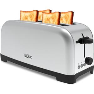 Solac Yé-Yé - Tostapane, 1400W, 6 livelli di tostatura, due slot extra lunghe di larghezza variabile, funzioni: cancella, riscalda e scongela, vassoio per briciole, acciaio inossidabile