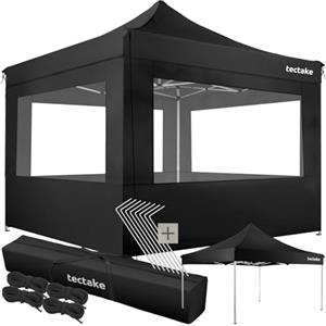 tectake® Gazebo da Giardino Pieghevole con 4 Elementi Laterali e Finestre, Impermeabile, Regolabile - 300 x 300 x 280 cm - Nero