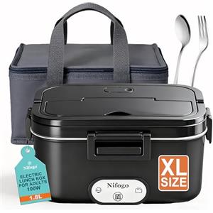 Nifogo Scaldavivande Elettrico Portatile 100W Camion/Auto Lunch Box Elettrico 12/24/230V Elettrico Portavivande 1.8l Contenitore Porta Pranzo Per Ufficio Viaggiare Grigio Borse Isolanti